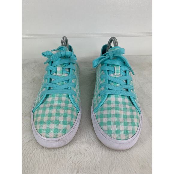 Isaac Mizrahi Live Imfifi Canvas Checkered Teal White Women’s Shoes Size 9 - Picture 2 of 10